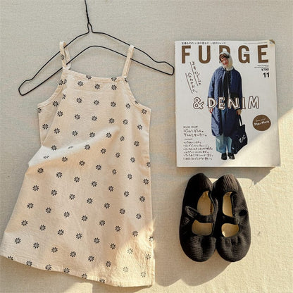 ノースリーブワンピース Beige / 80cm フラワー/チェックプリントキャミソールワンピース【mh0009374】