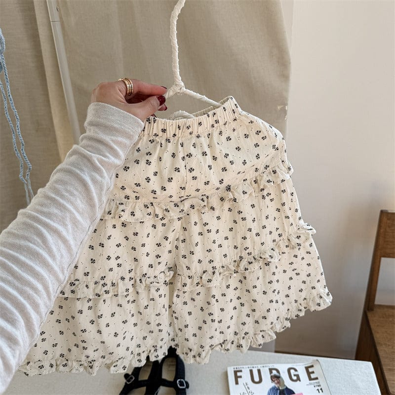 ロングパンツ・スウェットパンツ Beige / 80cm フラワープリントフリルワイドルーズロングパンツガウチョパンツ【mh0009376】