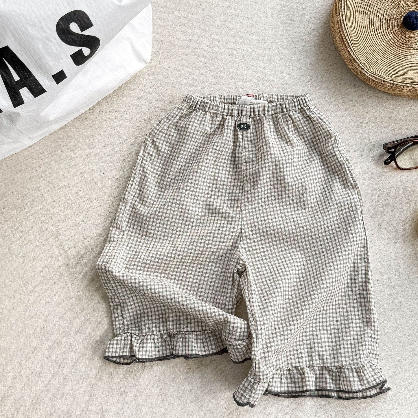 ロングパンツ・スウェットパンツ Beige / 80cm チェックフリルクロップドパンツ【mh0009384】