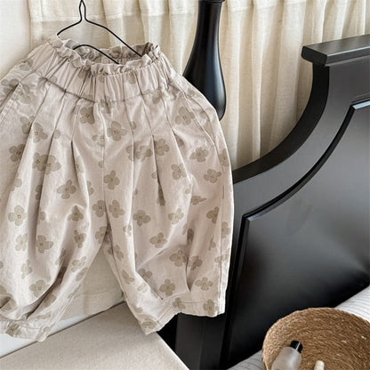 ロングパンツ・スウェットパンツ Beige / 80cm レトロフラワープリントクロップドタックサルエルパンツ【mh0009391】