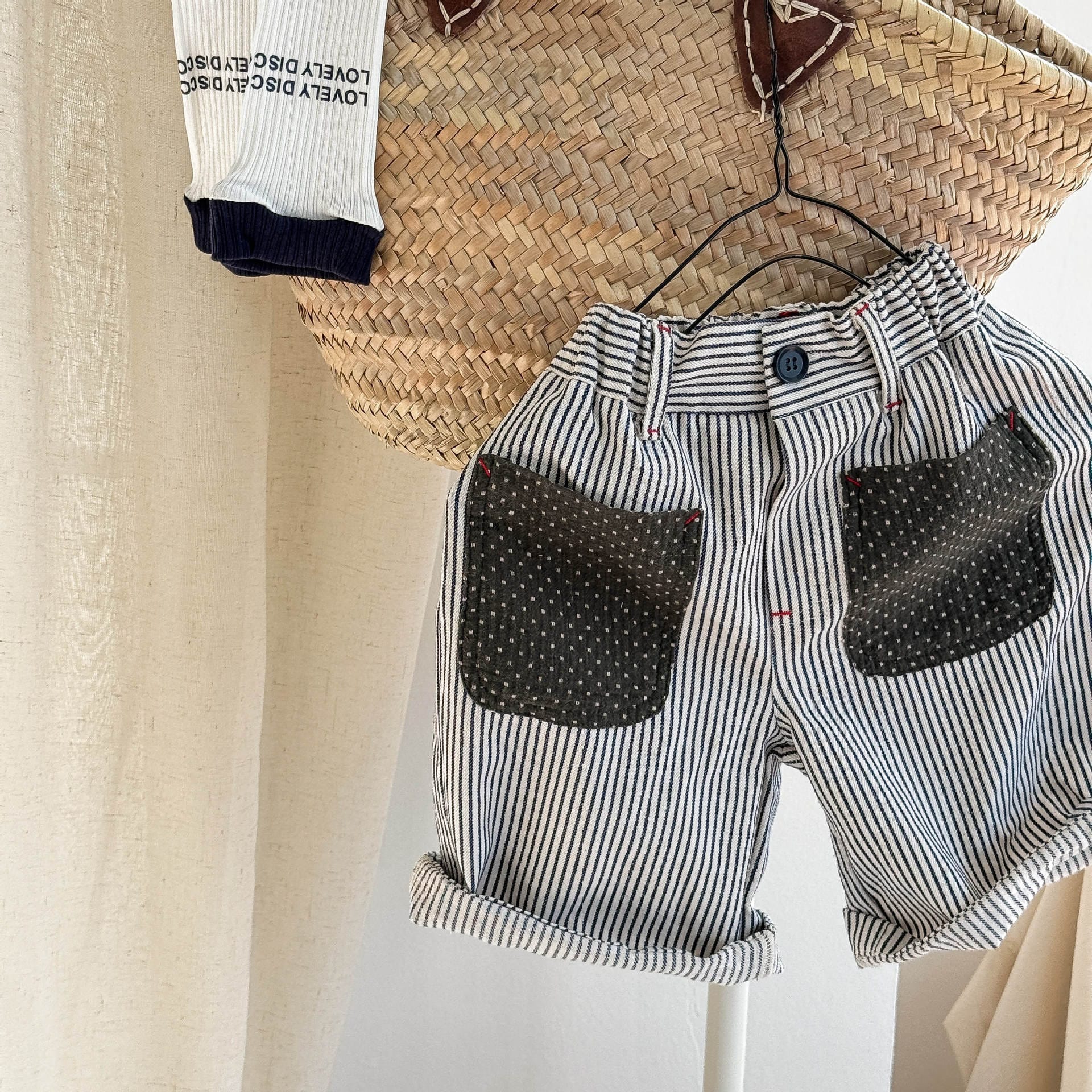 ハーフパンツ・ショートパンツ Beige / 80cm ストライプパッチワークショートパンツ【mh0009549】