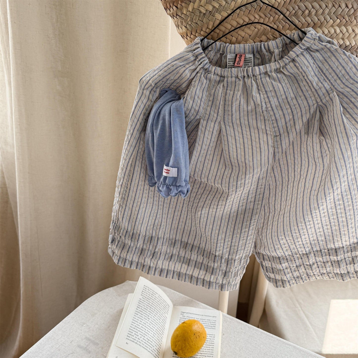 ロングパンツ・スウェットパンツ Beige / 80cm ストライプワイドルーズガウチョパンツ【mh0009776】