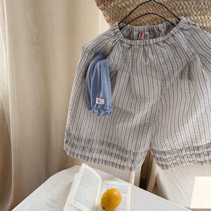 ロングパンツ・スウェットパンツ Beige / 80cm ストライプワイドルーズガウチョパンツ【mh0009776】