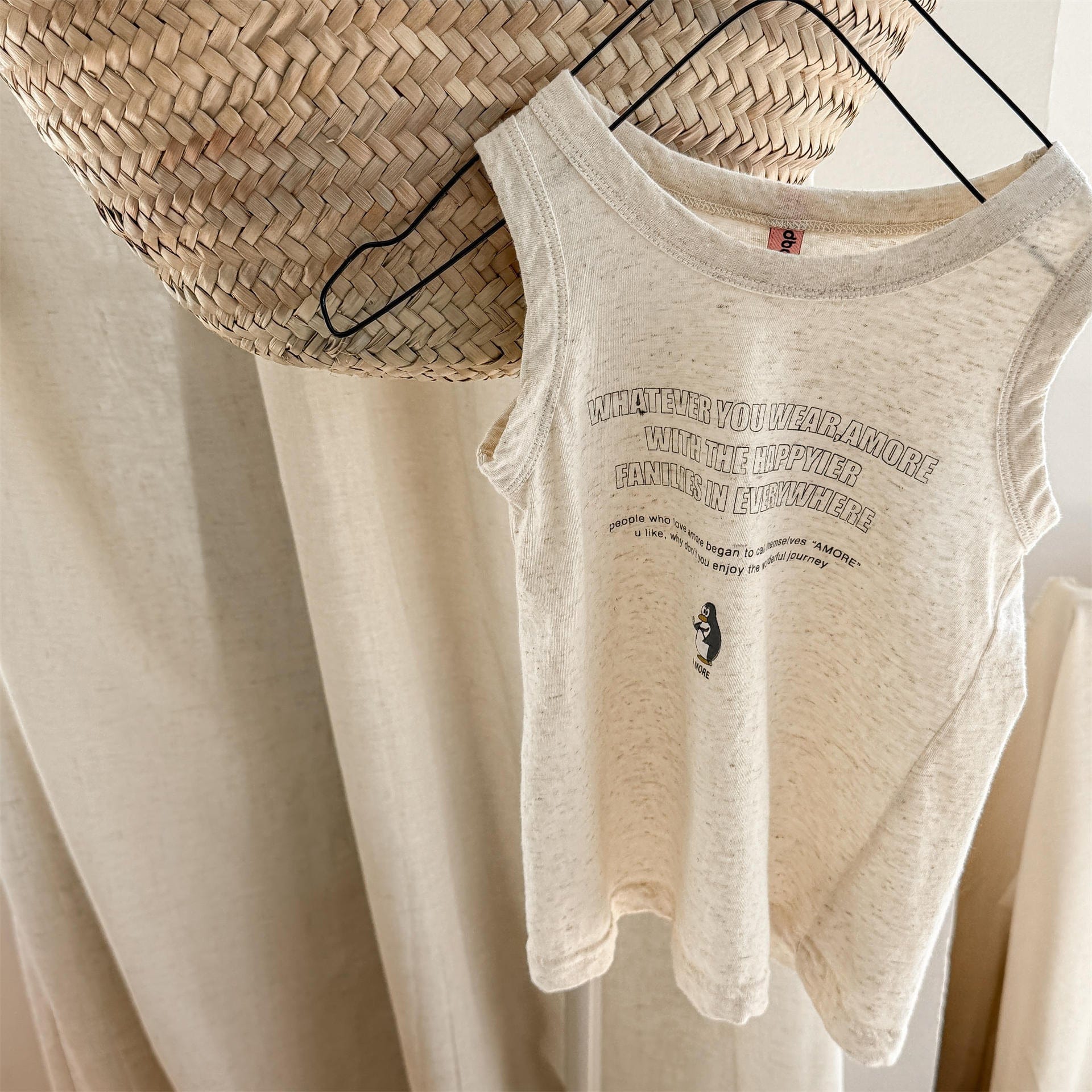 タンクトップ・キャミソール・ノースリーブトップス Beige / 80cm ペンギンレターロゴプリントタンクトップ【mh0009777】