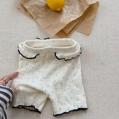 レギンスパンツ Beige / 80cm リボンプリントフリルショートレギンスパンツ【mh0009779】