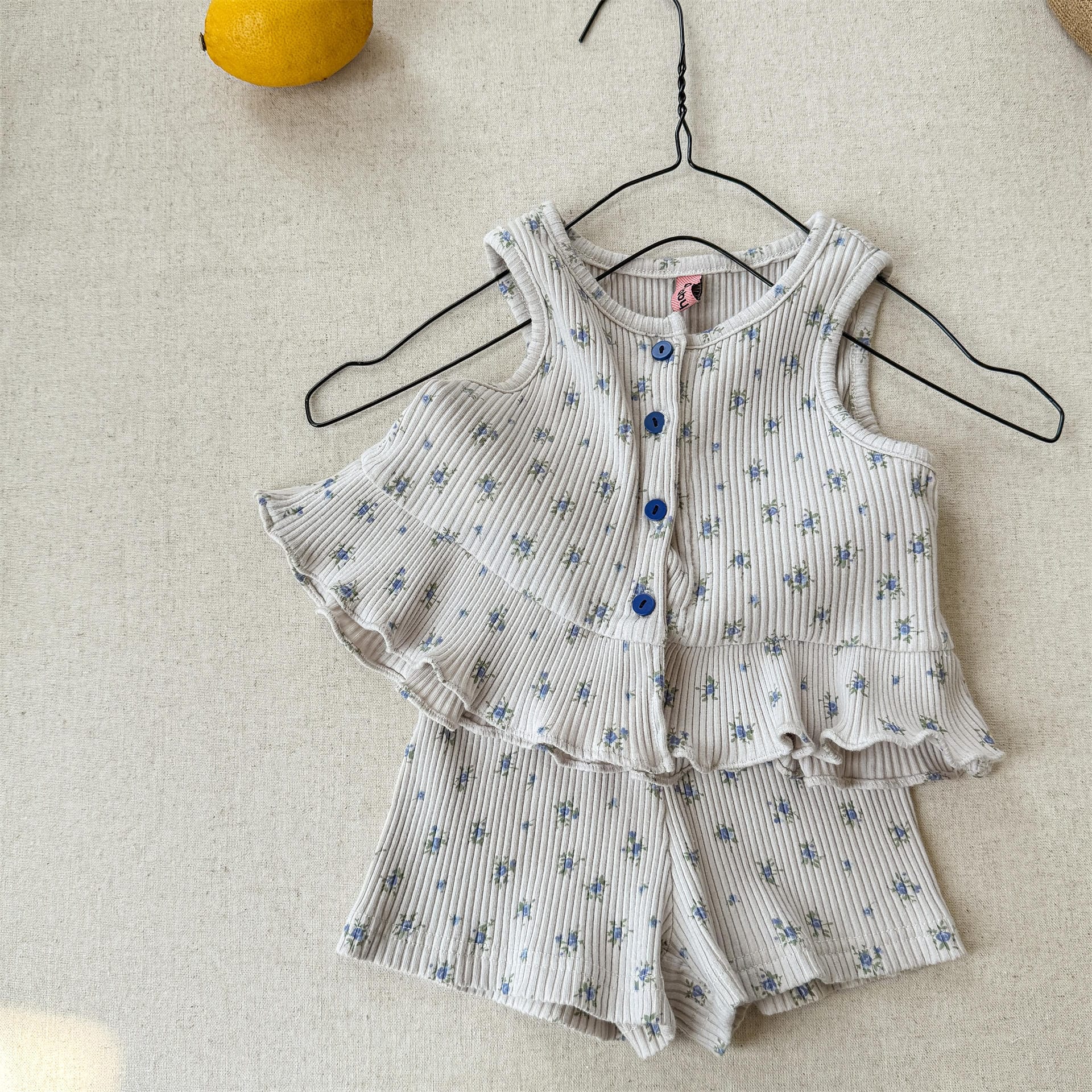 ノースリーブセットアップ Beige / 80cm フラワープリントタンクトップチュニック+ショートパンツ【mh0010128】