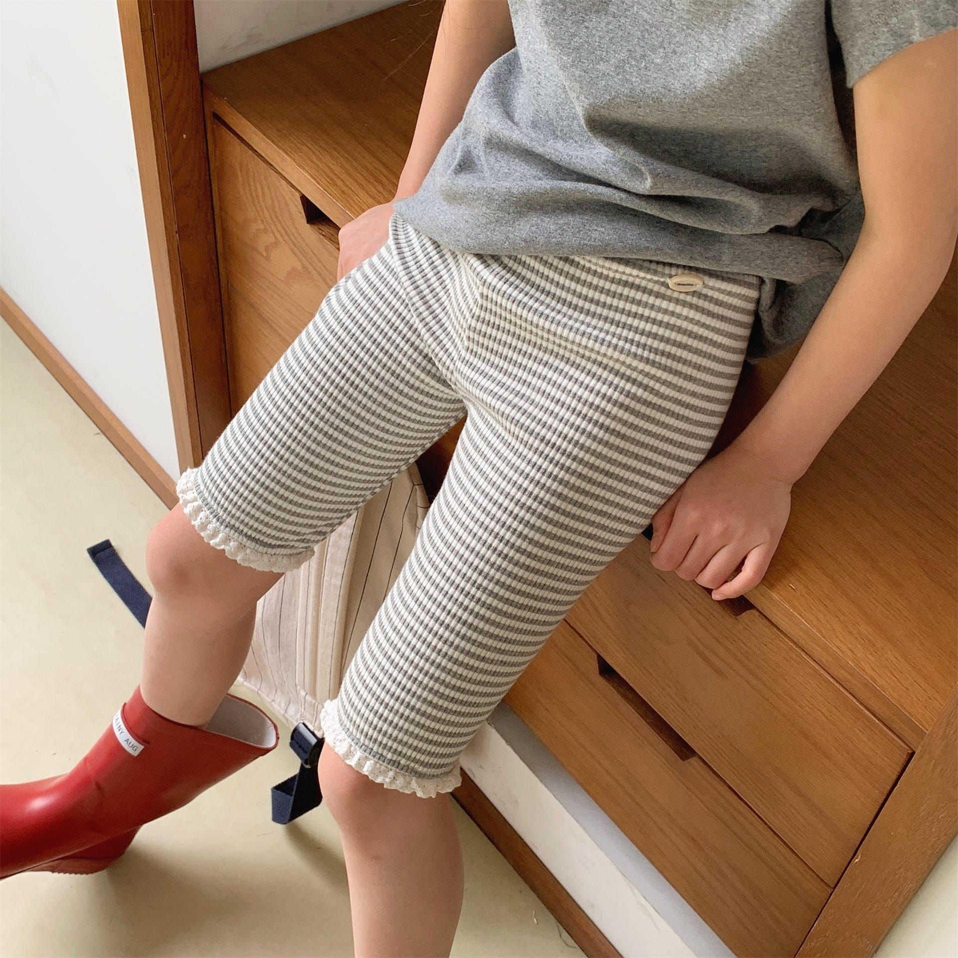 レギンスパンツ Beige / 80cm ボーダーハーフレギンスパンツ【mh0010131】