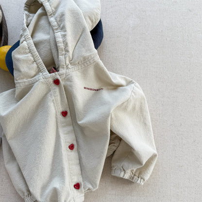 ショートコート・ジャケット・ジャンパー Beige / 80cm ハートボタンフーディ長袖シャツジャケット【mh0010629】