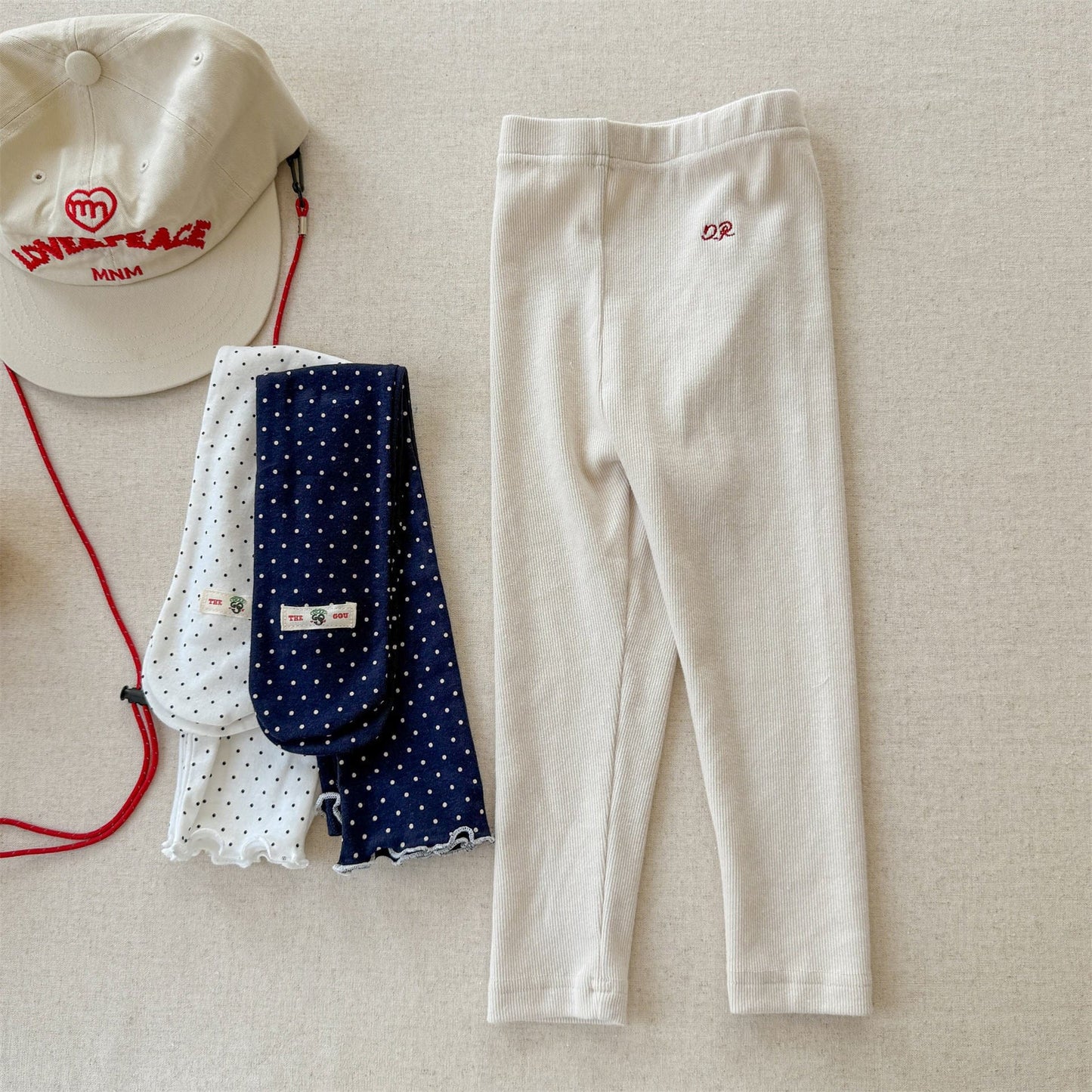 レギンスパンツ Beige / 80cm ワッフル生地リブレギンス ロングパンツ【mh0010815】