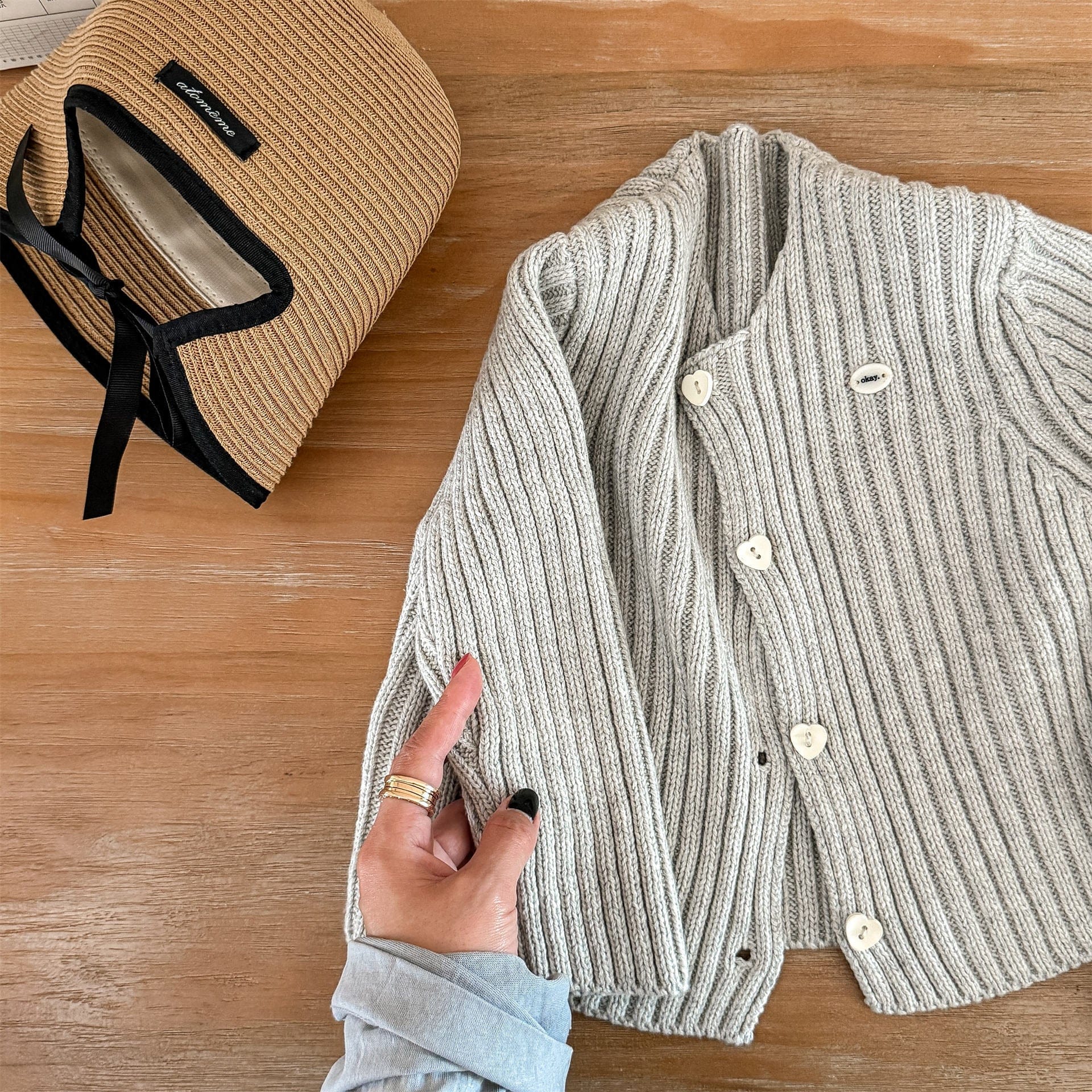 カーディガン・パーカー Beige / 80cm リブ編みニットカーディガン【mh0010905】