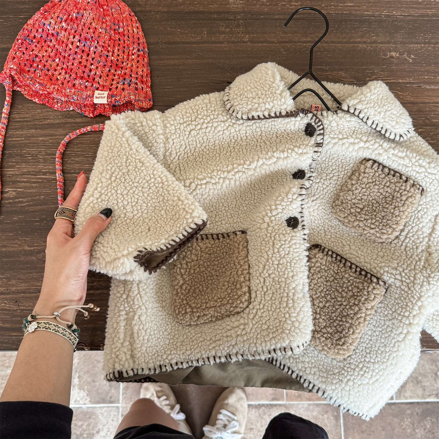 ショートコート・ジャケット・ジャンパー Beige / 80cm シープボアジャケット バイカラーポケット アウター 厚手 もこもこ防寒【mh0011437】