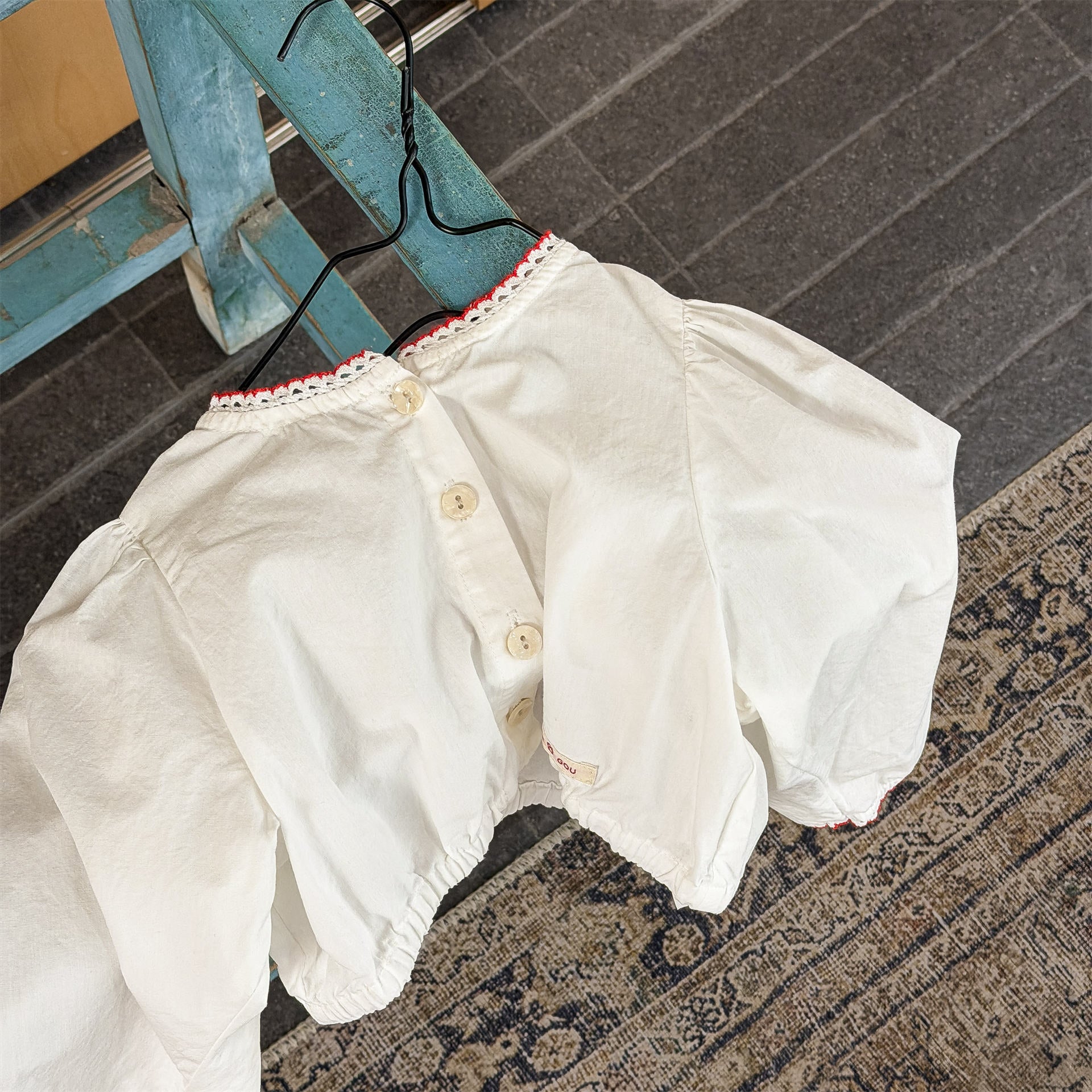 長袖シャツ・ブラウス Beige / 80cm Polka Dot Lace Puff Sleeve Shirt ドット柄 レース パフスリーブ シャツ【mh0011950】