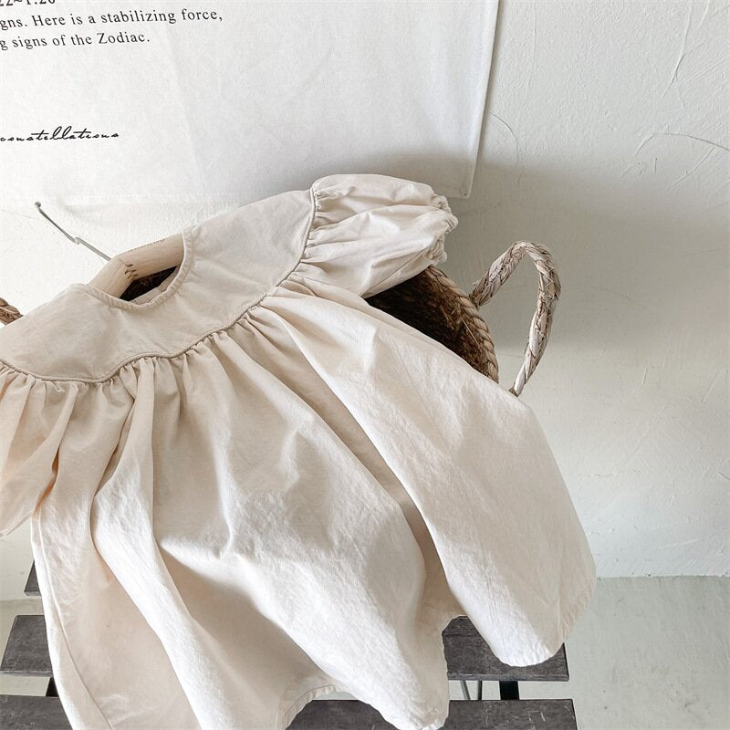 半袖ワンピース Beige / 80cm Puff Sleeve Cotton Dress パフスリーブ コットンワンピース【mh0012145】