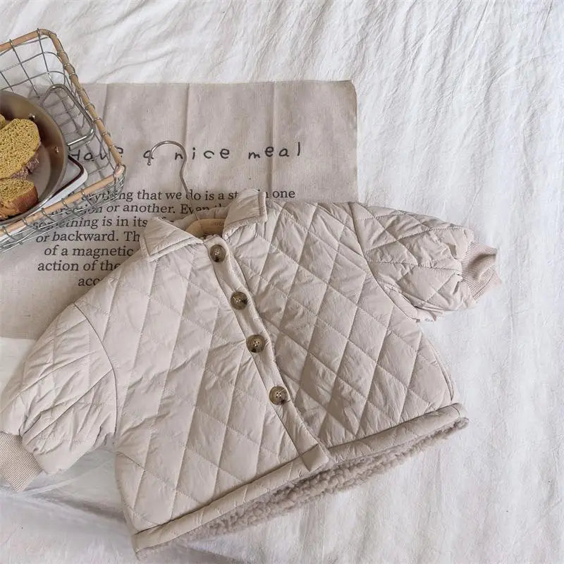 ショートコート・ジャケット・ジャンパー Beige Apricot / 12M  80CM キッズアウター 裏ボアフリース キルティングコート 厚手ジャケット グレー ベージュ 2カラー【mh0003614】