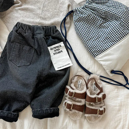 デニムパンツ Black / 12M  80CM キッズパンツ シンプルベーシック裏フリースデニムパンツジーンズ【mh0008471】