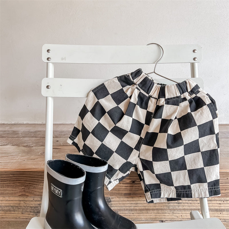 ハーフパンツ・ショートパンツ Black / 80cm Block Check Loose Half Pants ブロックチェック ルーズ ハーフパンツ【mh0011993】