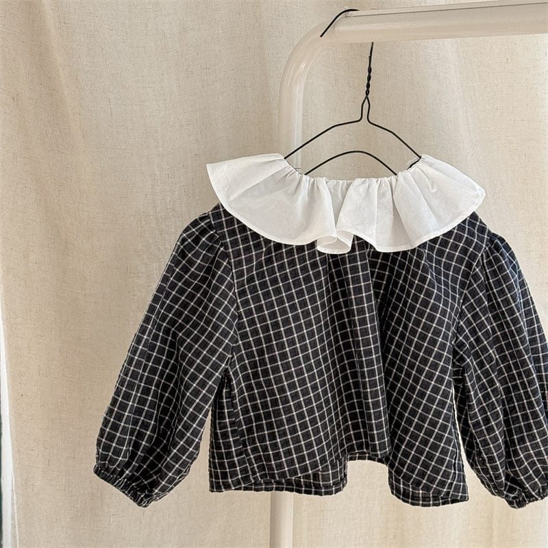 長袖シャツ・ブラウス Black / 80cm キッズトップス ラッフル襟チェック長袖ブラウス【mh-0008975】