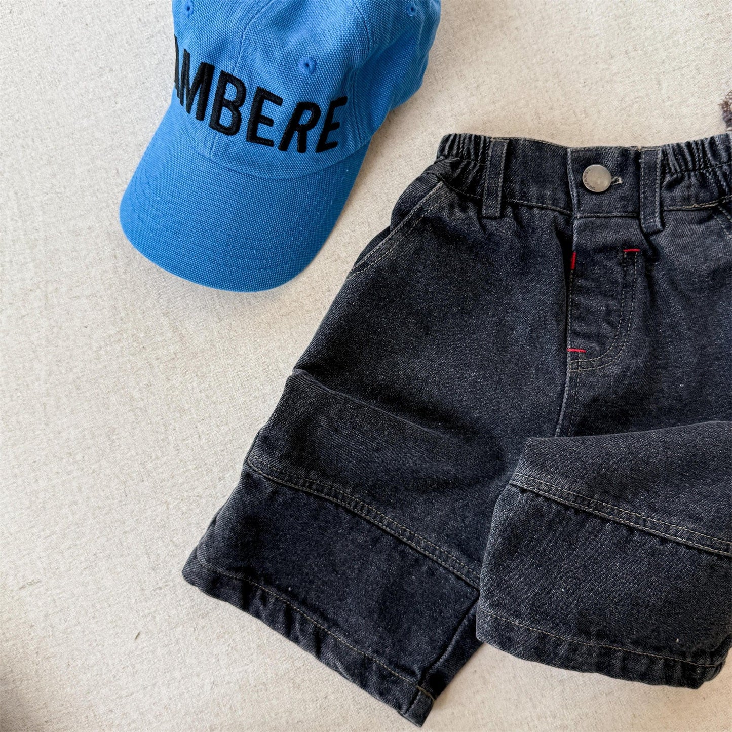 デニムパンツ Black / 80cm ベアくま刺繍デニムハーフパンツ【mh0009784】