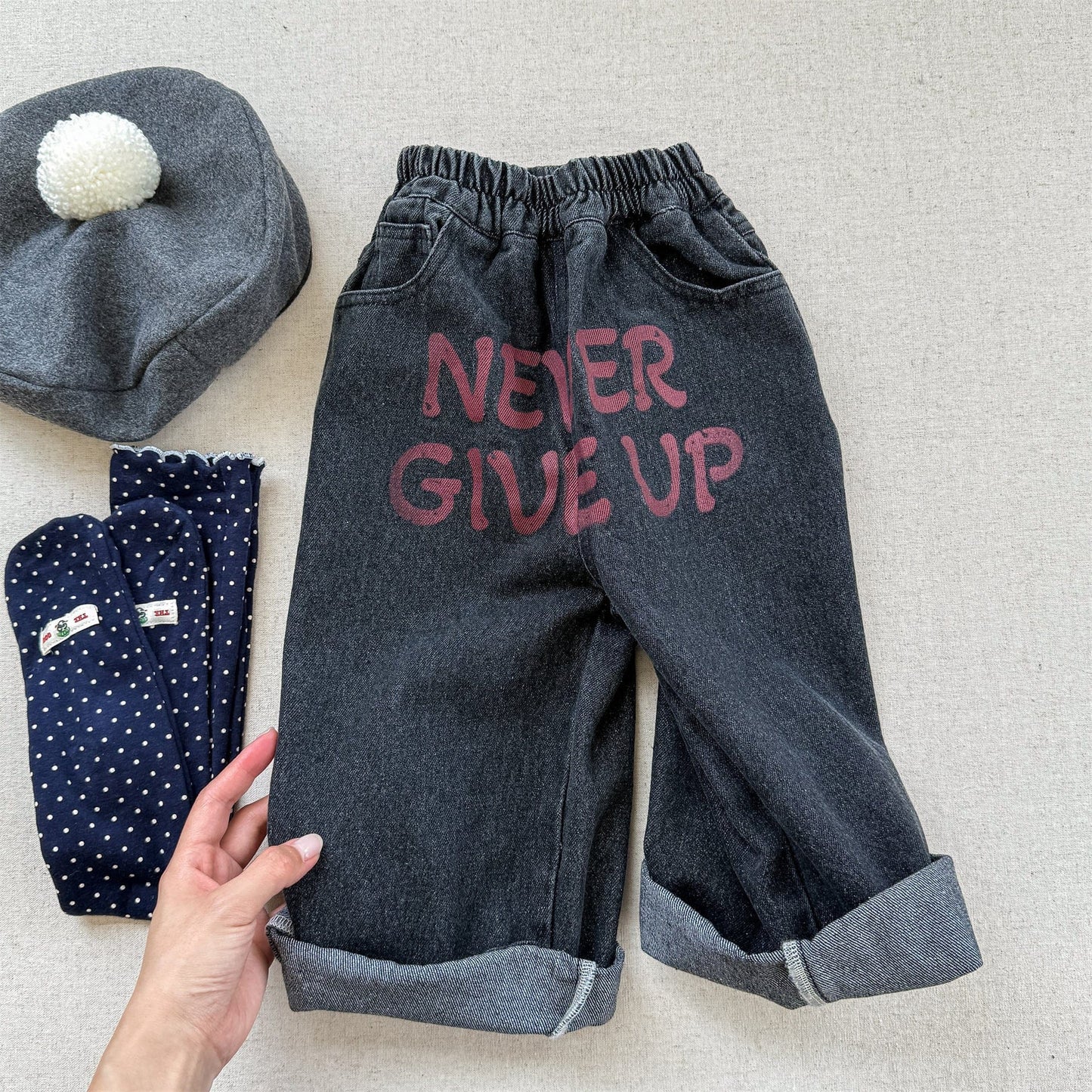 デニムパンツ Black / 80cm レターロゴプリントルーズストレートデニムパンツジーンズ【mh0010638】