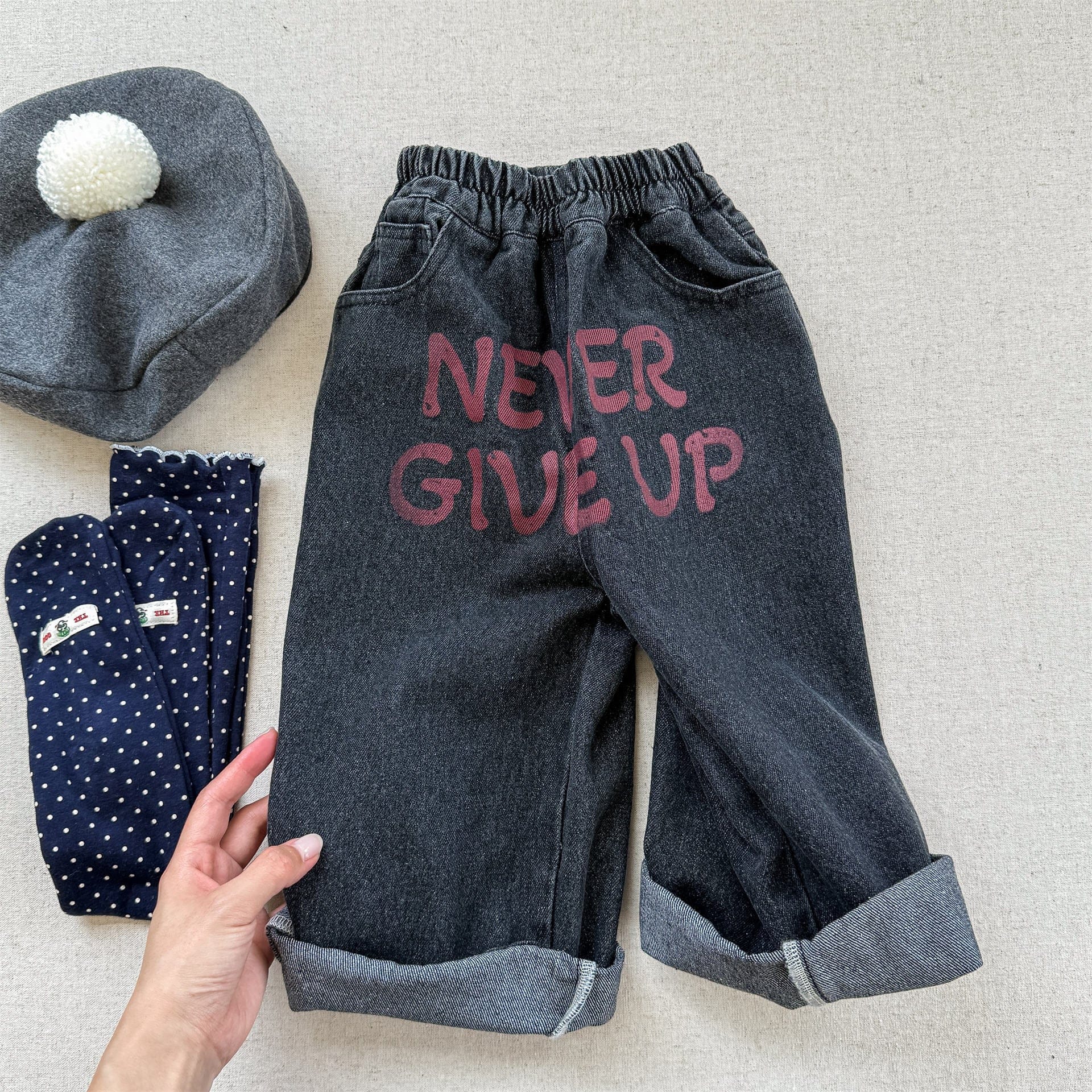 デニムパンツ Black / 80cm レターロゴプリントルーズストレートデニムパンツジーンズ【mh0010638】