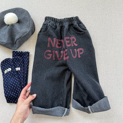 デニムパンツ Black / 80cm レターロゴプリントルーズストレートデニムパンツジーンズ【mh0010638】