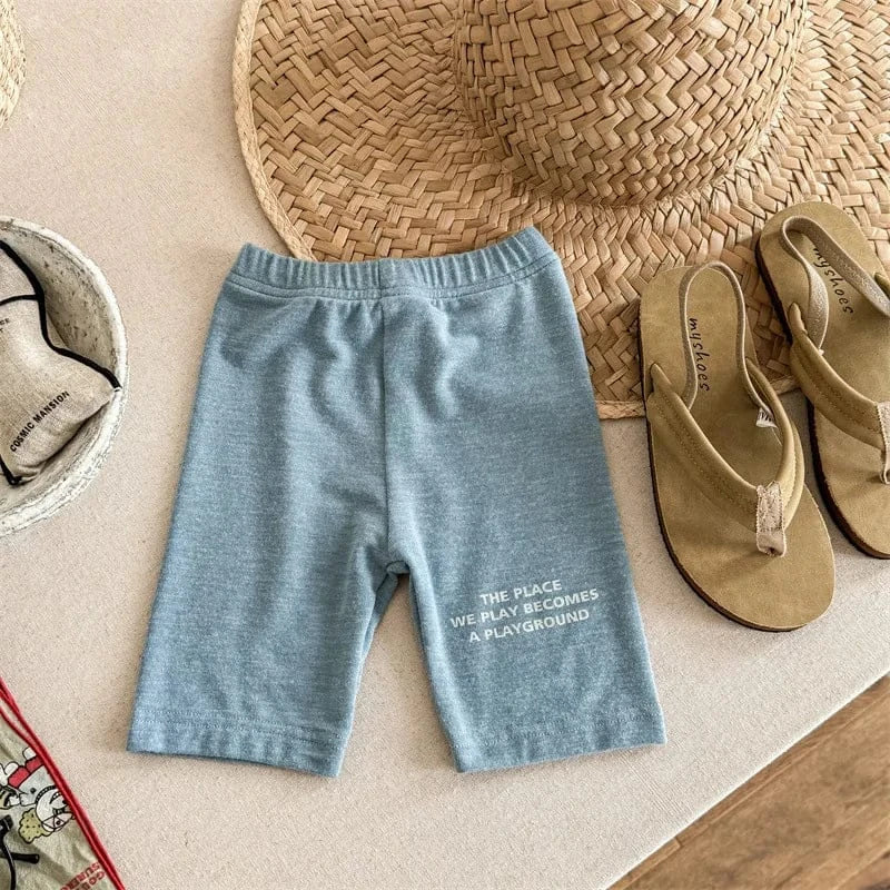 レギンスパンツ Blue / 12M (80) キッズパンツ ショートレギンス レターロゴプリント 5カラー【mh0005811】