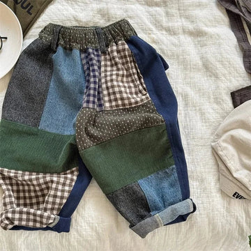 デニムパンツ Blue / 12M (80) キッズパンツ 水玉ドットレトロパッチワークルーズワイドデニムパンツ ジーンズジーパン【mh0006749】