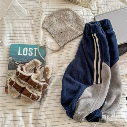 ロングパンツ・スウェットパンツ Blue / 12M (80) キッズパンツ パッチワークフリースサイドラインスウェットパンツ【mh0007618】