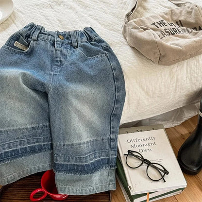 デニムパンツ Blue / 12M  80CM キッズパンツ デニムパンツ 裾パッチワーク ロングルーズ デザインパンツ ジーンズ ジーパン 2カラー【mh0006578】