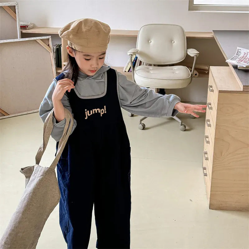 サロペットパンツ・サスペンダーパンツ Blue / 12M  80CM キッズジャンプスーツ ルーズオーバーオール レターロゴプリント 2カラー【mh0006618】