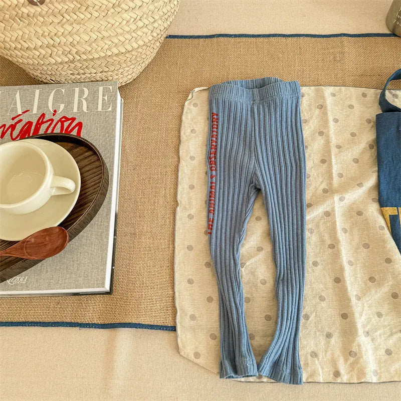 レギンスパンツ Blue / 12M  80CM キッズパンツ サイドレターロゴプリントリブレギンスパンツ 2カラー【mh0006875】