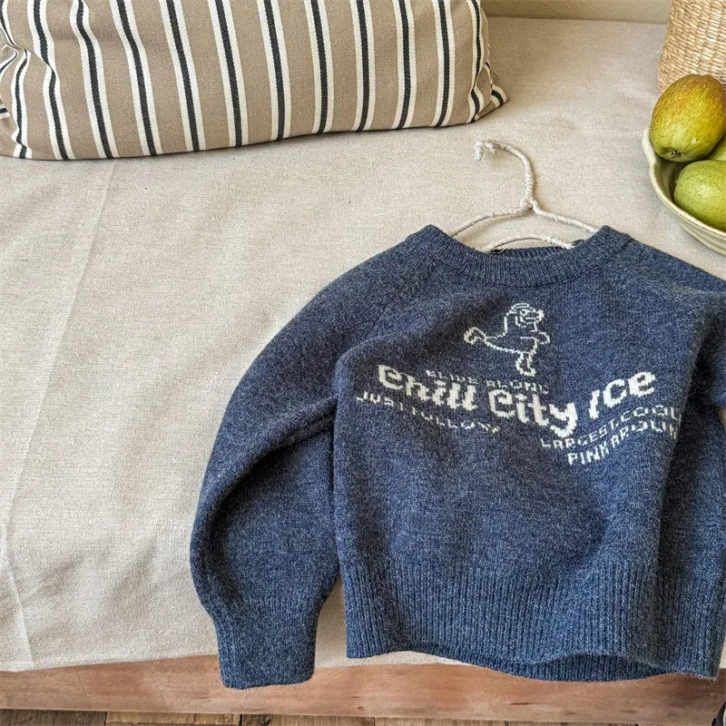 ニット・セーター Blue / 12M  80CM キッズトップス ニットセーター アイススケート レターロゴ 3カラー【mh0006624】