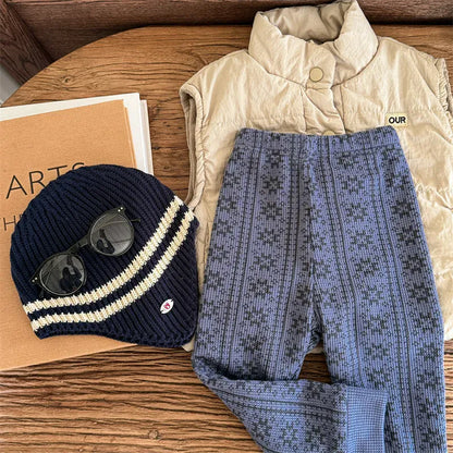 レギンスパンツ Blue / 12M  80CM / 取り寄せ（7〜21日） キッズパンツ 幾何学トライバルプリント裏フリースレギンスパンツ【mh0008289】