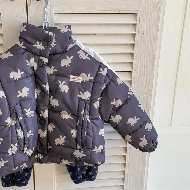 ショートコート・ジャケット・ジャンパー Blue / 12M  80CM キッズアウター うさぎバニープリント中綿ダウンジャケットコート【mh0007776】
