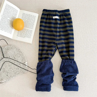 レギンスパンツ Blue / 12M  80CM キッズパンツ リブレッグウォーマードッキングボーダー裏フリースレギンスパンツ【mh0007946】