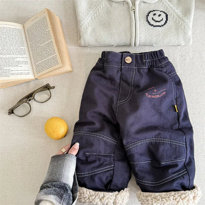 ロングパンツ・スウェットパンツ Blue / 12M  80CM キッズパンツ ストライプ/無地ロゴプリント裏ボアフリースライダーパンツ【mh0007961】