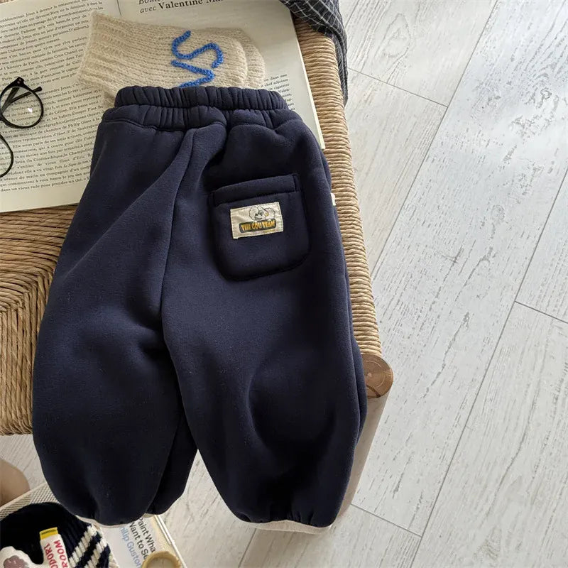 ロングパンツ・スウェットパンツ Blue / 12M  80CM キッズパンツ バイピング裏ボアフリースロングスウェットパンツ【mh0008072】