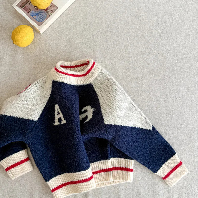 ニット・セーター Blue / 12M  80CM キッズトップス パッチワークラグランつばめスワローニット長袖セーター【mh0008093】