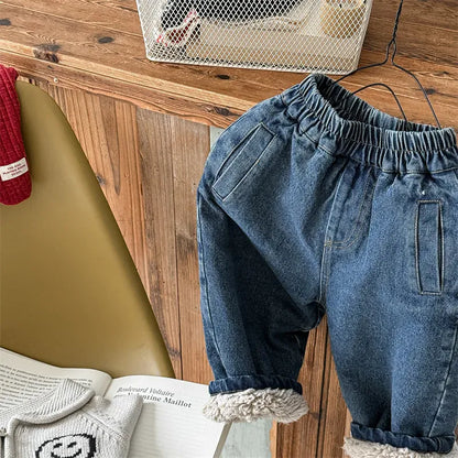 デニムパンツ Blue / 12M  80CM キッズパンツ 裏ボアフリースルーズロングデニムパンツジーンズ【mh0008286】