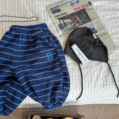 ロングパンツ・スウェットパンツ Blue / 12M  80CM キッズパンツ ボーダーワッペン裏フリースロングスウェットパンツ【mh0008449】