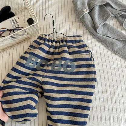 ロングパンツ・スウェットパンツ Blue / 12M  80CM キッズパンツ ボアフリースボーダーロングスウェットパンツ【mh0008464】
