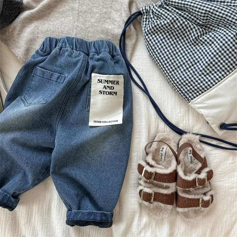 デニムパンツ Blue / 12M  80CM キッズパンツ シンプルベーシック裏フリースデニムパンツジーンズ【mh0008471】