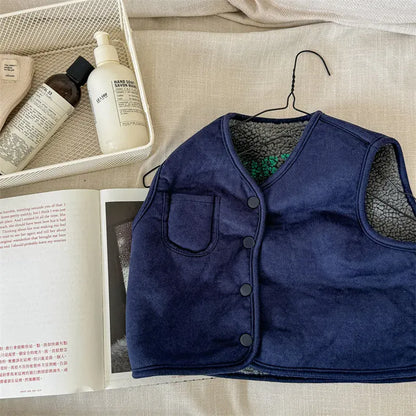 ベスト Blue / 12M  80CM キッズベスト フェイクムートン裏ボアフリースアウターベスト【mh0008472】