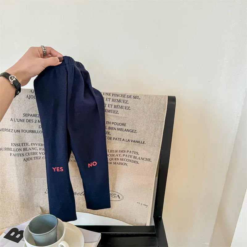 レギンスパンツ Blue / 12M  80CM キッズパンツ YES/NOプリントロゴリブレギンスパンツ 3カラー【mh0006876】