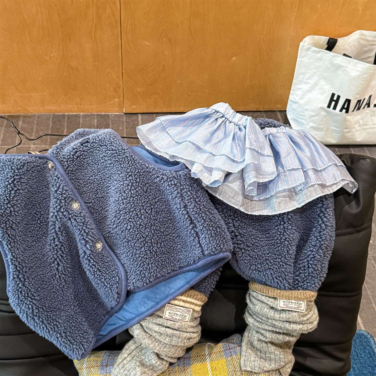 ノースリーブセットアップ Blue / 80cm シープボアベスト+ロングパンツ 2点セット もこもこセットアップ【mh0011433】