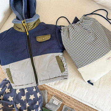 ショートコート・ジャケット・ジャンパー Blue / 80cm 9-12M キッズアウター パッチワークボアフリースフーディジップアップブルゾンジャケット【mh0007664】