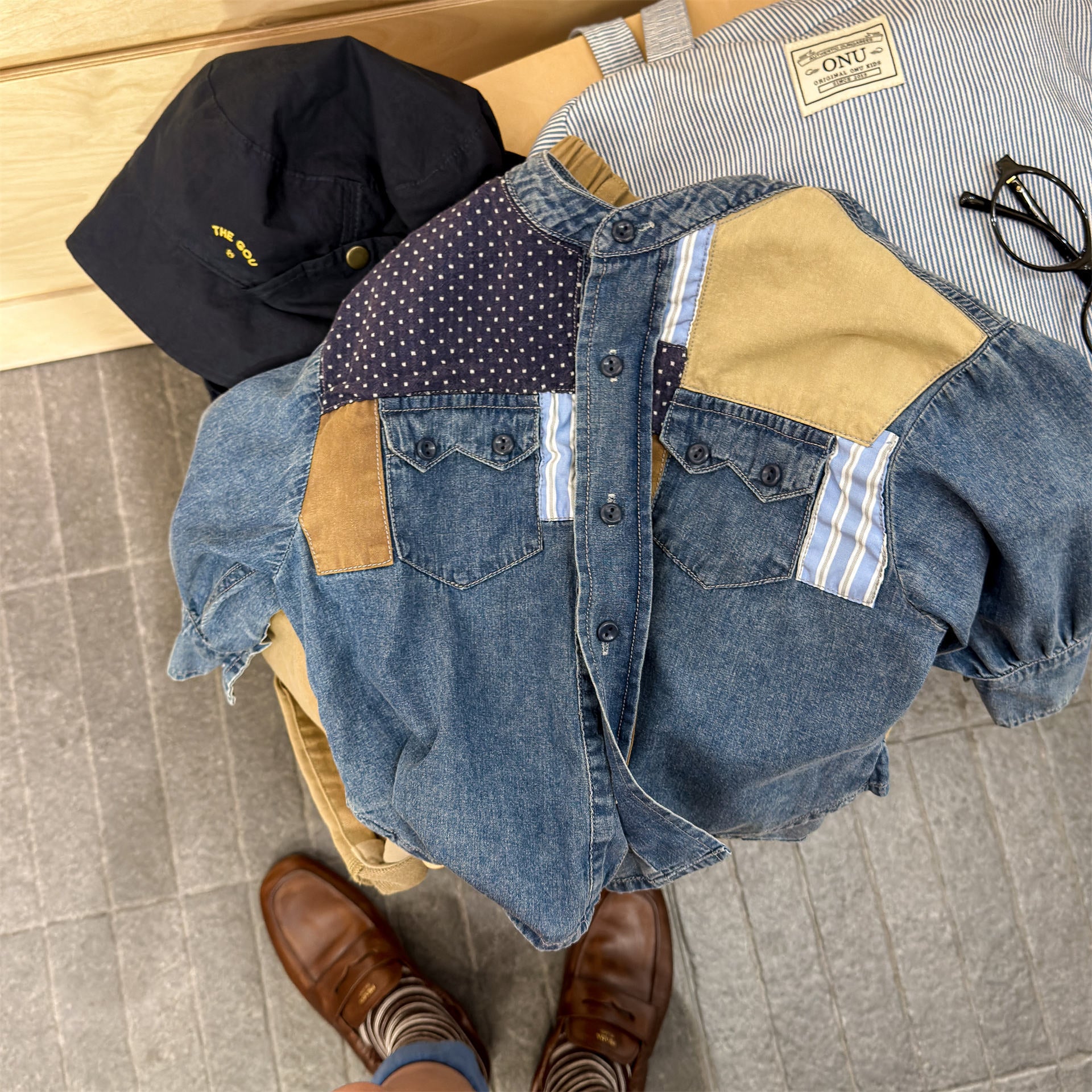 長袖シャツ・ブラウス Blue / 80cm Children's Denim Patch Shirt デニムパッチワークシャツ【mh0011947】