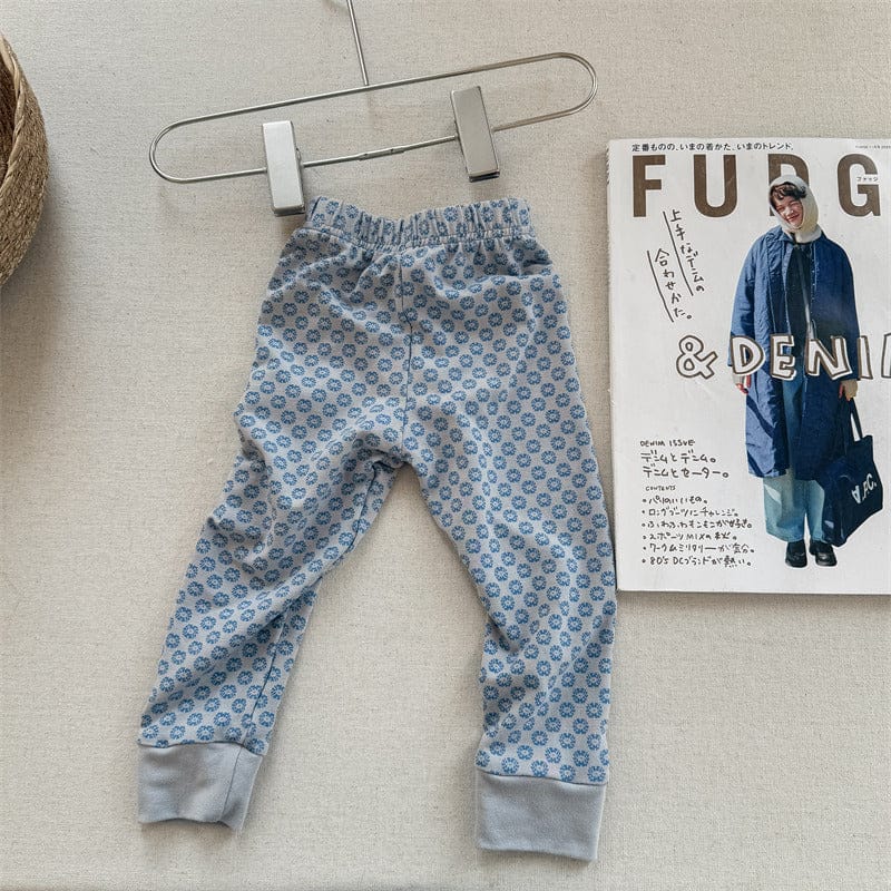 レギンスパンツ Blue / 80cm キッズパンツ フラワープリントレギンスパンツ【mh0008969】