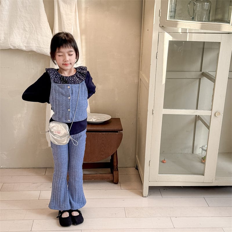 ノースリーブセットアップ Blue / 80cm キッズセットアップ ニットショートビスチェベスト+フレアロングパンツ【mh0009008】