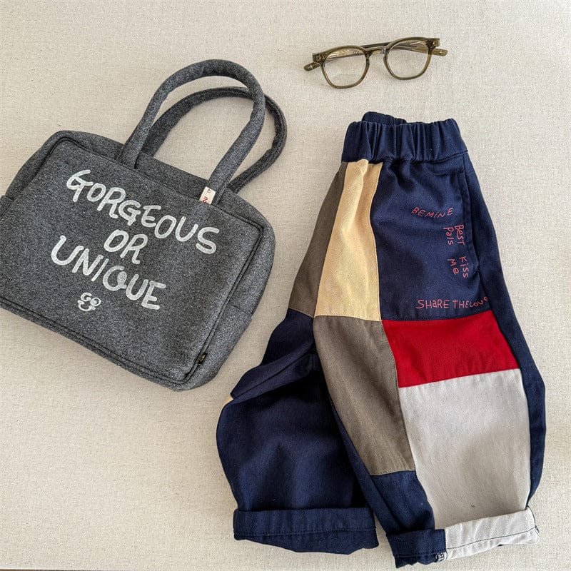 ロングパンツ・スウェットパンツ Blue / 80cm キッズパンツ カラフルパッチワークルーズカジュアルロングパンツ【mh0009013】